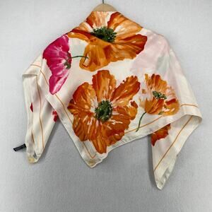 ELLEN TRACY Scarf Linda Allard Floral Bandana Silk Square Cream 34.5" x 35" VTG